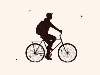 Naklejka na ściany i meble Man on bike. Cyclist on bicycle abstract silhouette. Night starry sky