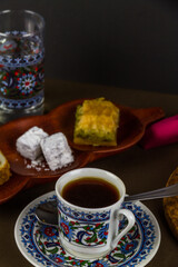 Turkish coffee with baclava and delight