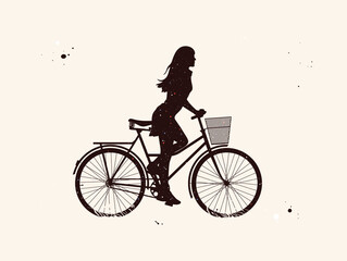 Girl on bike. Cyclist on bicycle abstract silhouette. Night starry sky
