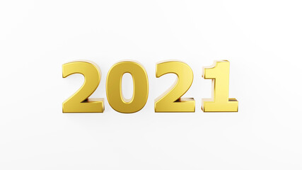 gold inscription 2021 isolated on white background. Happy New Year 2021. Illustration for advertising. 3D rendering.