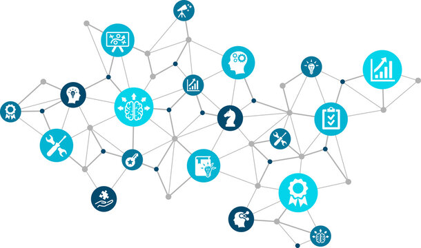 Expertise vector illustration. Concept with connected icons related to advice or coaching, consulting, creativity or innovation, expert performance or skill improvement.