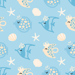 Seamless pattern with sea fish