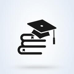 Educational logo, book and toga hat. Book with vector graduation cap - education icon, academic university illustration