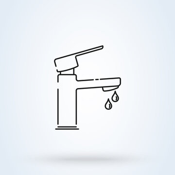 recommend clip art: Water drop line icon. Dripping tap with drop linear 