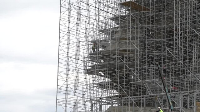 Metal scaffolding on the construction site of the building
