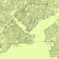 Detailed road map plan in retro beige style of european city of urban area Istanbul