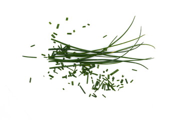 Chopped chives  isolated. Fresh green chopped chives  isolated on white background.