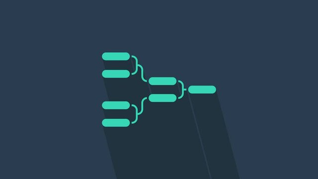 Turquoise Results and standing tables scoreboard championship tournament bracket icon isolated on blue background. 4K Video motion graphic animation.