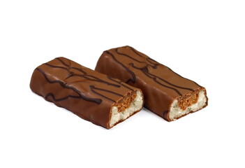 Chocolate covered marzipan bars isolated on a white background with clipping path