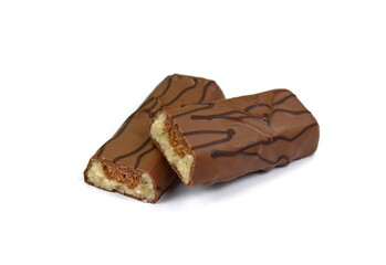 Chocolate covered marzipan bars isolated on a white background with clipping path