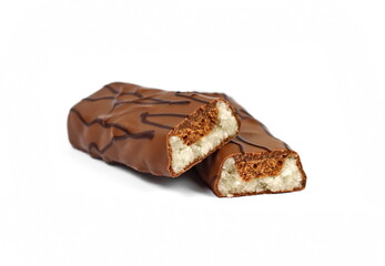 Chocolate covered marzipan bars isolated on a white background with clipping path