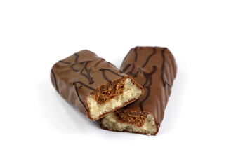 Chocolate covered marzipan bars isolated on a white background with clipping path