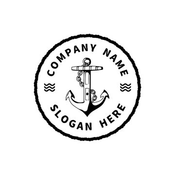 Anchor Navy Ship Marine Retro Vintage with circular Rustic Grunge Stamp handdrawn logo design 