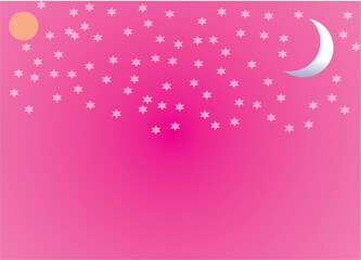 fondo con  luna y estrellas color rosay fucsia 