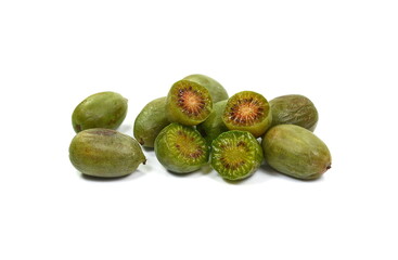 Mini kiwi baby fruit on white background. Kiwi berry isolated on white background.