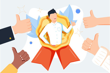 HR recognition as best candidate reputation from recommendations tiny person concept. Symbolic popular professional.