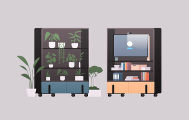 office interior furniture elements horizontal flat vector illustration