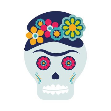 traditional mexican frida skull head icon