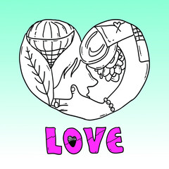 Hand drawn Illustration of  love composition