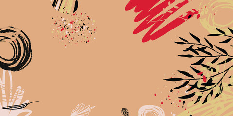 Floral botanical organic abstract background with hand drawn flower art. Create your own design with these graphic items. Trendy geometric forms, textures, strokes, abstract and floral decor elements.