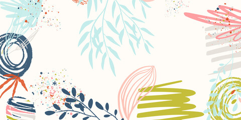 Fototapeta na wymiar Create your own design with these graphic items. Trendy geometric forms, textures, strokes, abstract and floral decor elements. 