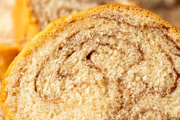 Cinnamon swirl bread, baking food background.