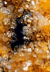 Sparkling geode of yellow golden crystal magic gem stone.