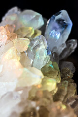 Beautiful mystic crystal magic Rhinestone gem stone. Iridescent natural geometric crystals.