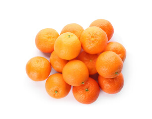 Fresh tangerines on white background, top view
