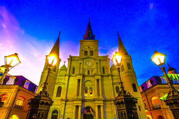 Evening Lights Saint Louis Cathedral New Oreleans Louisiana