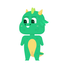 vector illustration of a cute, funny, and satisfying chibi dragon monster character. the dragon's delighted expression. flat style. design elements. can be used for stickers and logo mascots