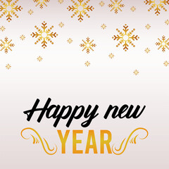 Fototapeta na wymiar happy new year lettering card with golden snowflakes