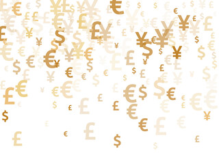 Euro dollar pound yen gold signs scatter money vector design. Deposit concept. Currency icons