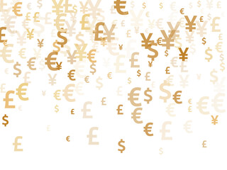 Obraz premium Euro dollar pound yen gold signs scatter money vector design. Deposit concept. Currency icons