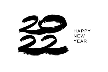 2022 design template for new year black and white. Brush and ink lettering.
