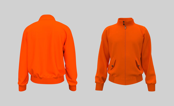 Harrington Jacket Mockup Front, And Back Views, 3d Illustration, 3d Rendering