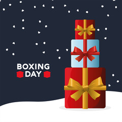 boxing day sale lettering with pile gifts