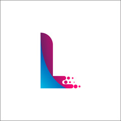 Letter L Design with Creative Bubble Dots Circle and Blue Pink Color Vector Illustration.