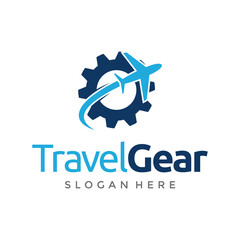 airplane and gear logo design vector