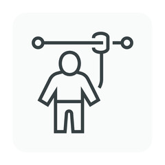 Safety belt vector icon. That uniform or tool with rope or cable is personal protective equipment (PPE) for wear to work at height building to protect, safe or prevent builder person fall, injury.