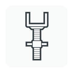 *DES*
U-head jack scaffolding icon. Item is a construction equipment part of scaffold and formwork. Consist of adjustable screw and U-shape of steel. Use to hold square beam and adjust to different he
