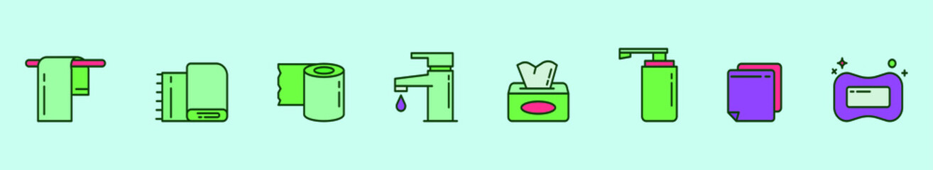 set of cleaning tools cartoon icon design templates with various models. vector illustration isolated on blue background