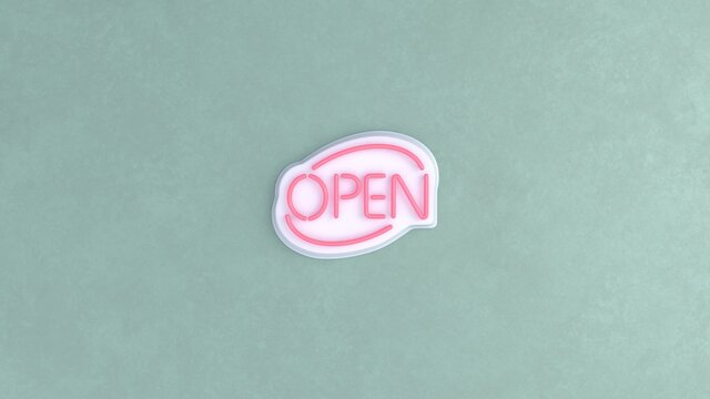 Open Neon Sign On A Pastel Green Wall