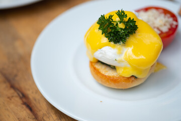 Delicious breakfast with eggs Benedict