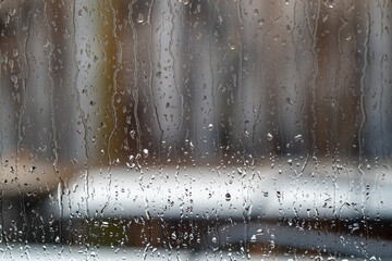 Close up of raindrops on a window pane