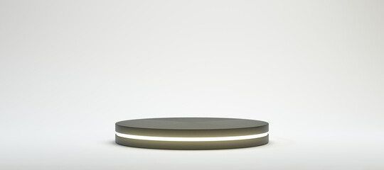 circular black pedestal with build in light in front of white background - obrazy, fototapety, plakaty