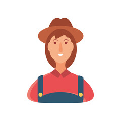 cartoon character farmer woman in coverall suit and hat