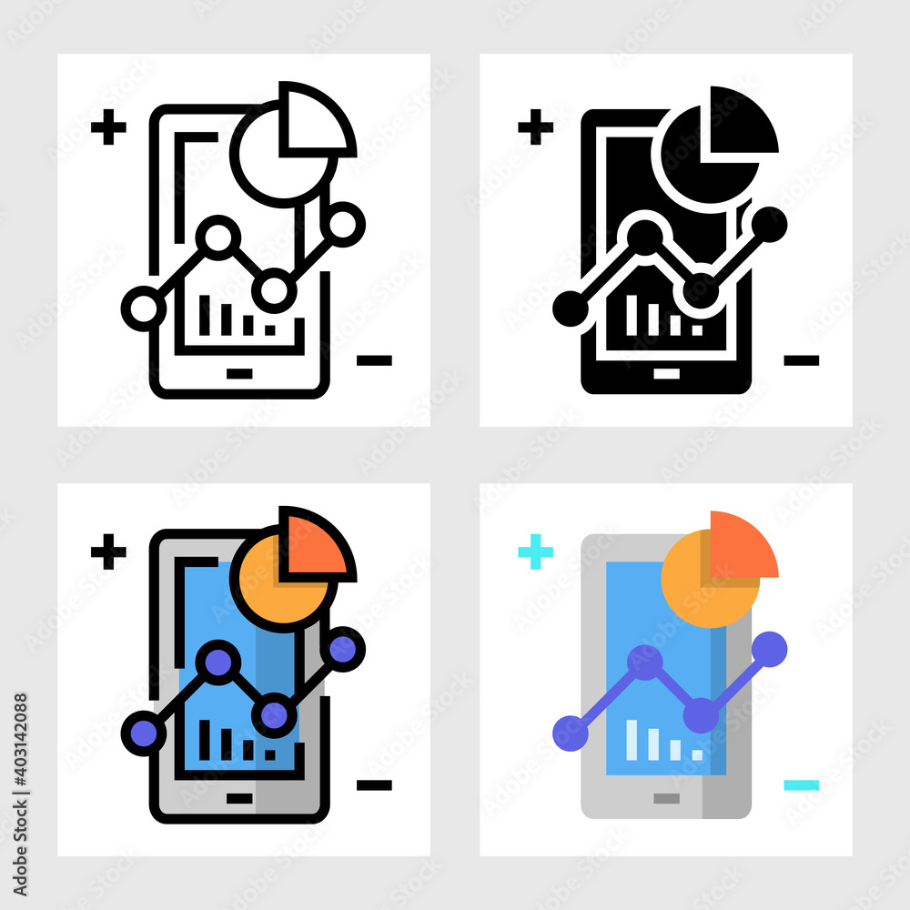 Poster analysis data from mobile phone icon vector design in filled, thin line, outline and flat style.