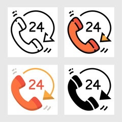 24 hours Cell phone icon vector design in filled, thin line, outline and flat style.