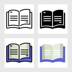 Book icon vector design in filled, thin line, outline and flat style.